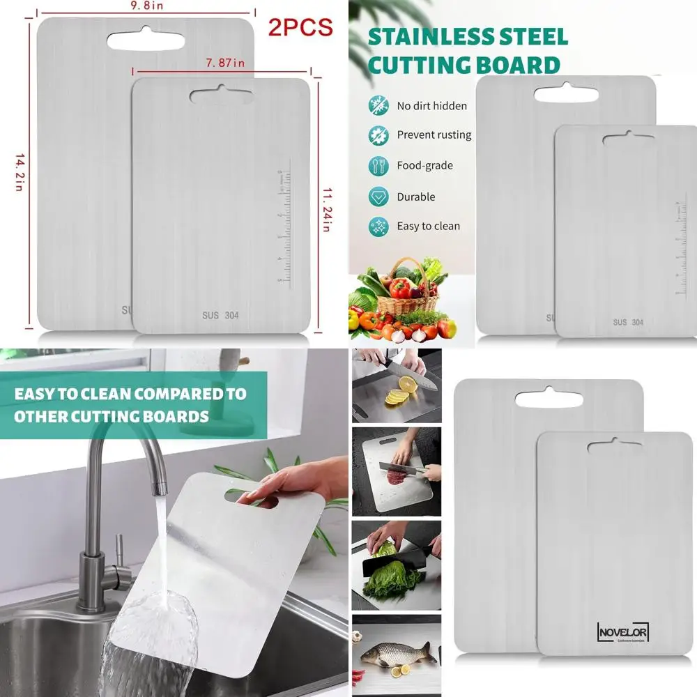 

Набор из 2 разделочных досок из нержавеющей стали SUS 304, идеально подходят для кухни, мяса, овощей, фруктов, детского питания, можно мыть в посудомоечной машине, устойчив к ржавчине