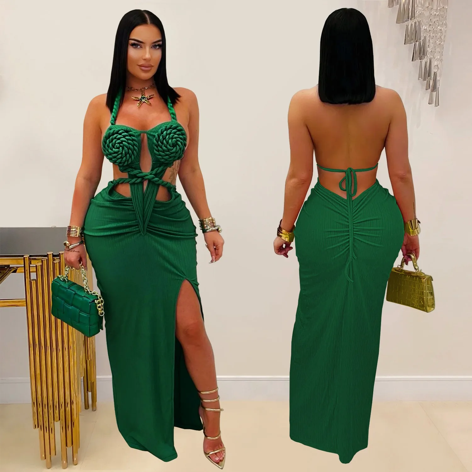 Vestido de resort sem alças com recorte casual estilo dopamina de inspiração vintage de elegância francesa