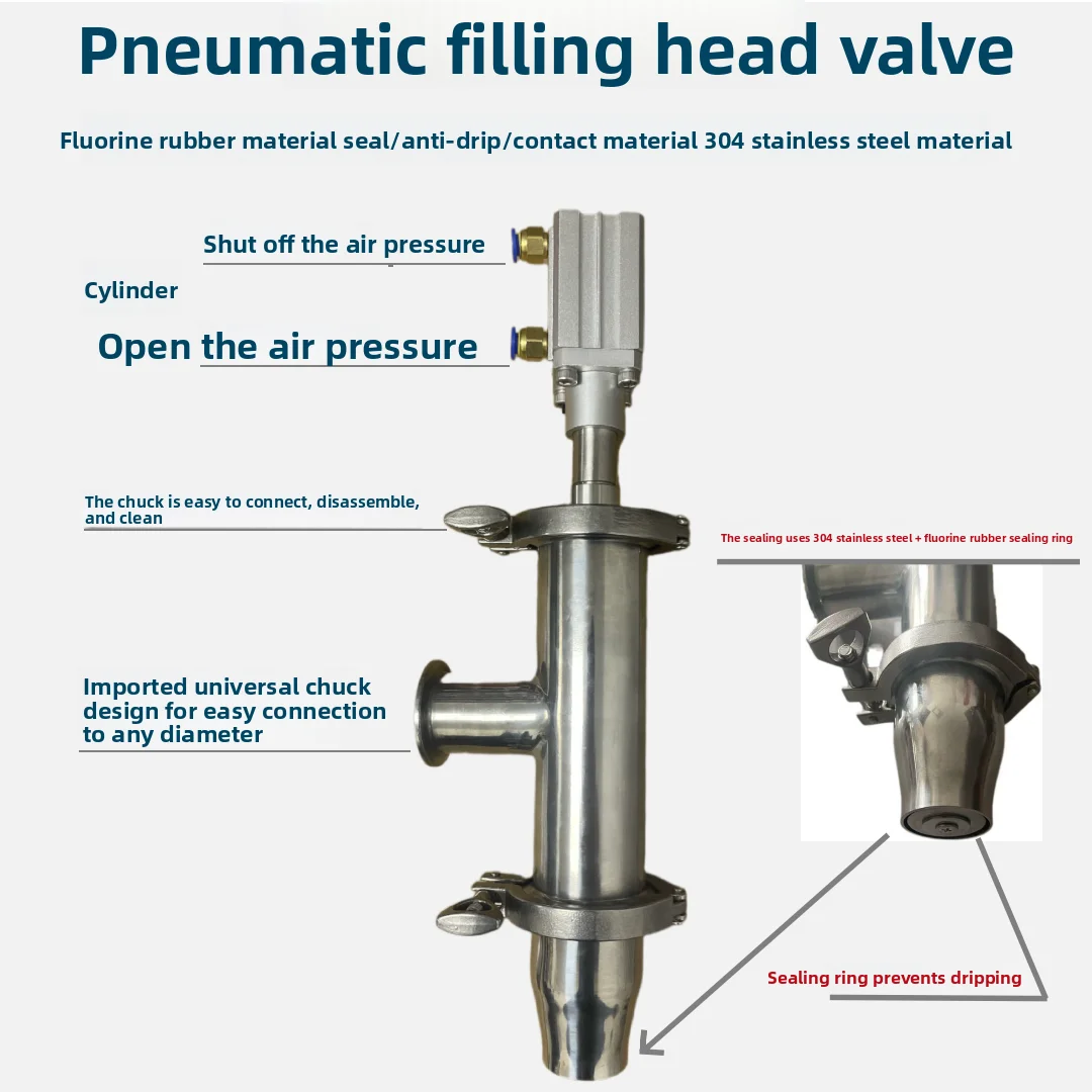 Pneumatic anti-drip filling head Large diameter pneumatic canned liquid paste non-drip discharge nozzle 304 stainless steel