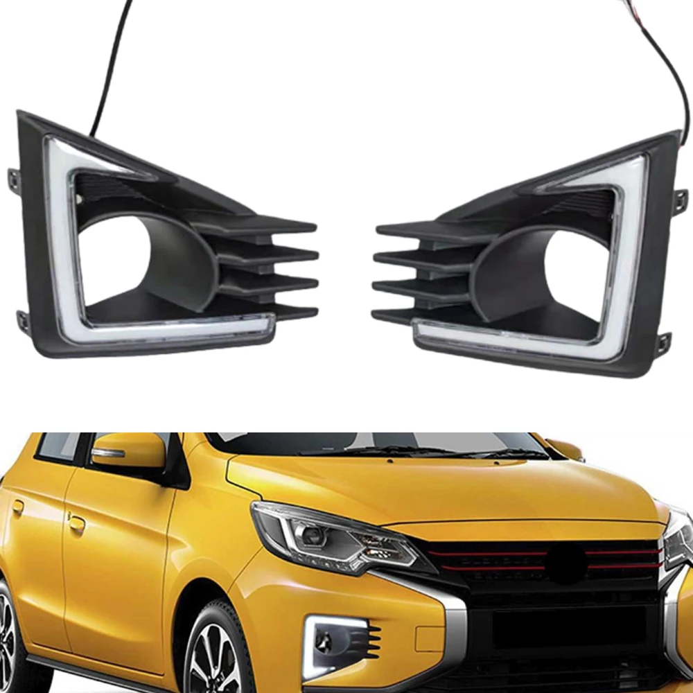 2PCS Car DRL Lamp LED Daytime Running Light For Mitsubishi Mirage 2020 2021 Dynamic Yellow Turn Signal Function 12V For Car