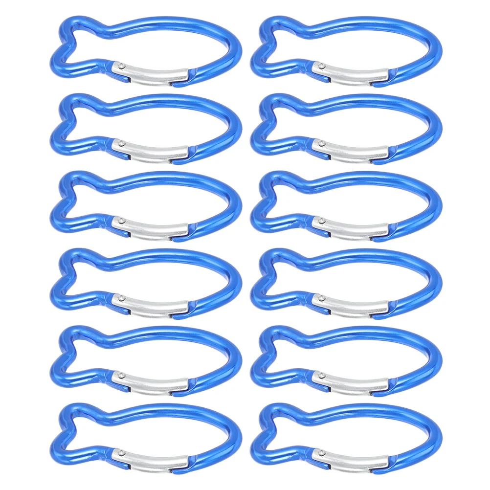 12 Pcs Carabiner Outdoor Safety Buckle Alloy Carabiners Metal Buckles Fish Shape Climbing Lock Clip Camping Blue Professional