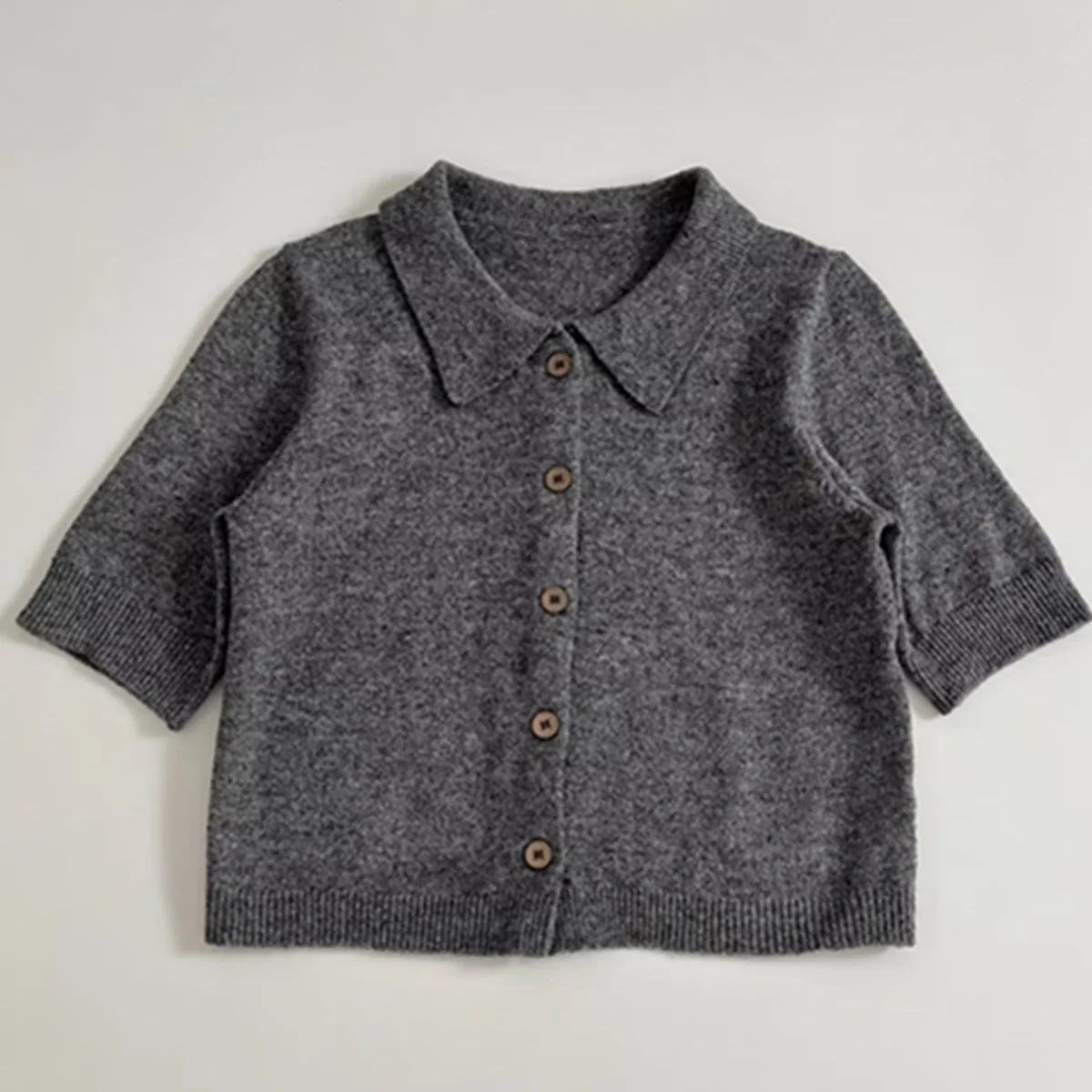 

Dave&Di 2026 Spring New In Woman Clothing High Street Grey Color Single Breasted Short Sleeve T-shirt Knitwear Tops