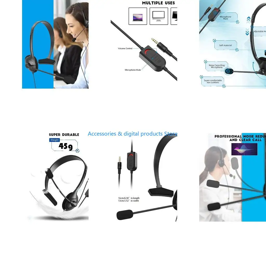77JD Headset with Microphone Lightweight Call Center Headset for PC/Computer