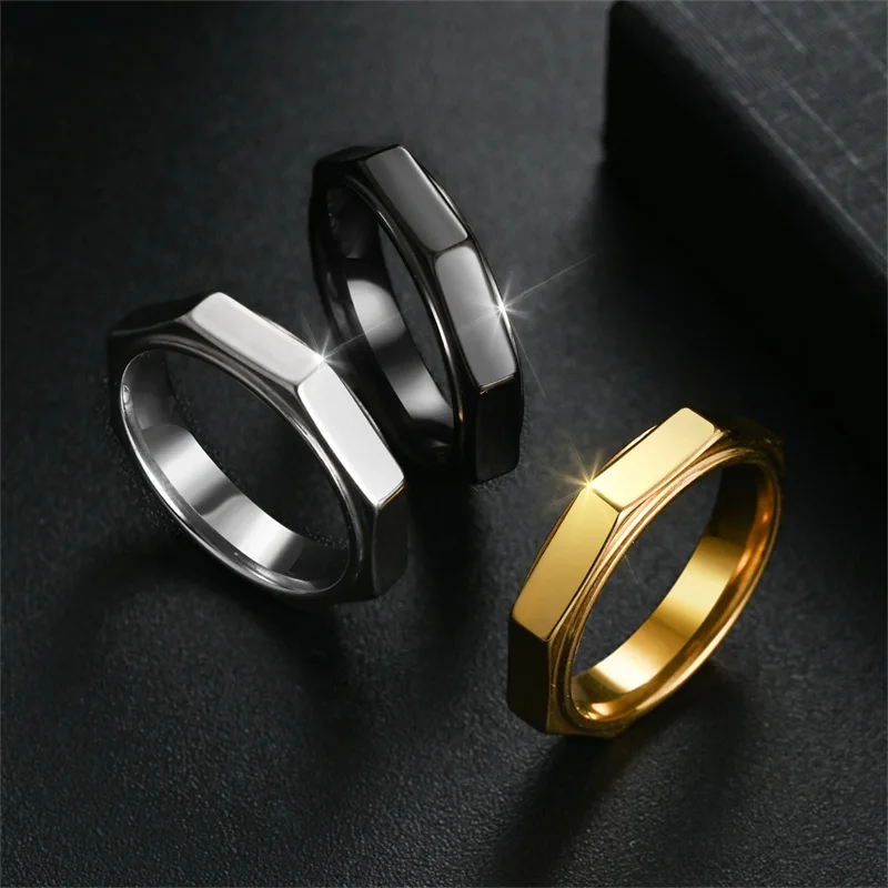 5MM Fashion Hexagon Titanium Steel Ring Nut Shape Relieving Anxiety Decompression Neutral Spinner Ring Anillo Antiestres