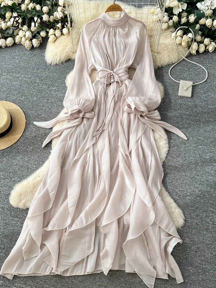 

Платье женское Beiyingni во французском романтическом стиле, повседневное, с оборками, в корейском элегантном стиле, весенне-летнее, однотонное, для создания образа.