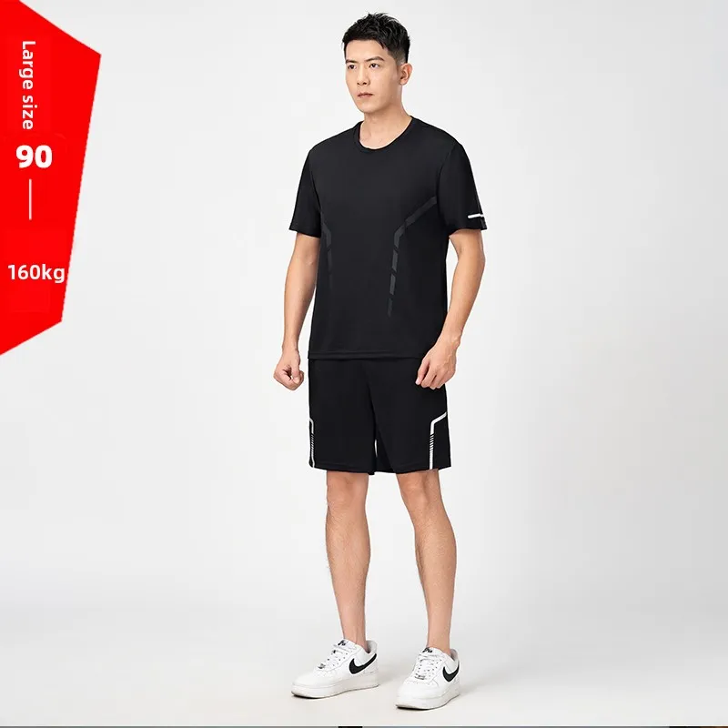 

Комплект для тренировок Ice Silk Baskeall Fitn: мужские спортивные шорты больших размеров, летняя спортивная одежда, дышащая легкая футболка