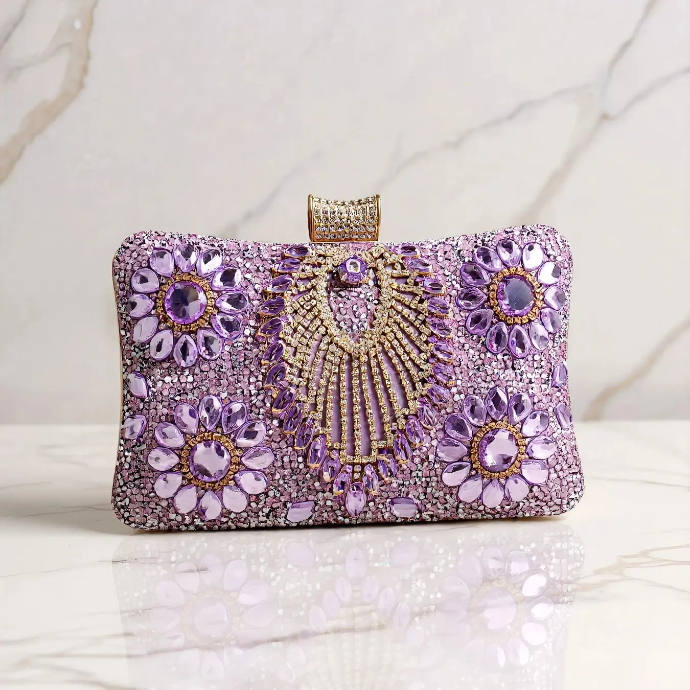 Acrylic Flower One Side Glitter Tassel Women Evening Bags Diamonds Small Day Clutch Luxury New Chain Shoulder Handbags For Party image 5