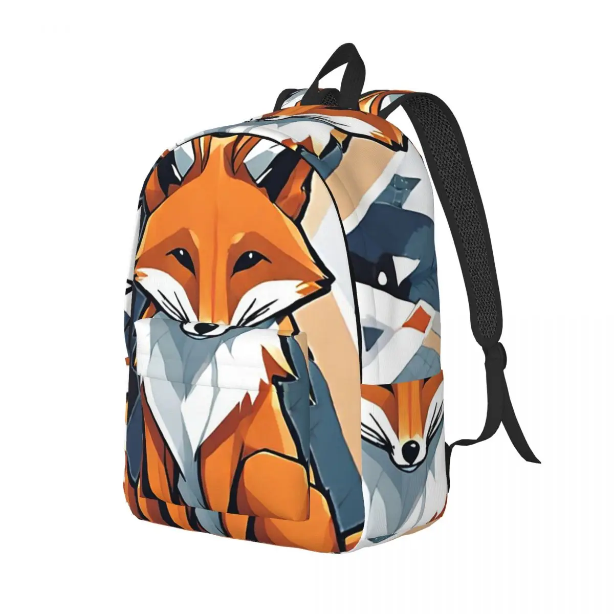Smiling Geometric Fox Student Backpack School Bag Hiking Travel Daypack for Boys Girls Bookbag Shoulder Bags