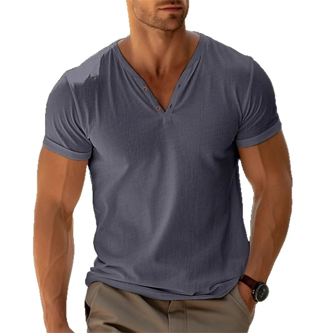 2025 Men's T-shirt Summer Short-sleeved Casual Solid Color T-shirt Top