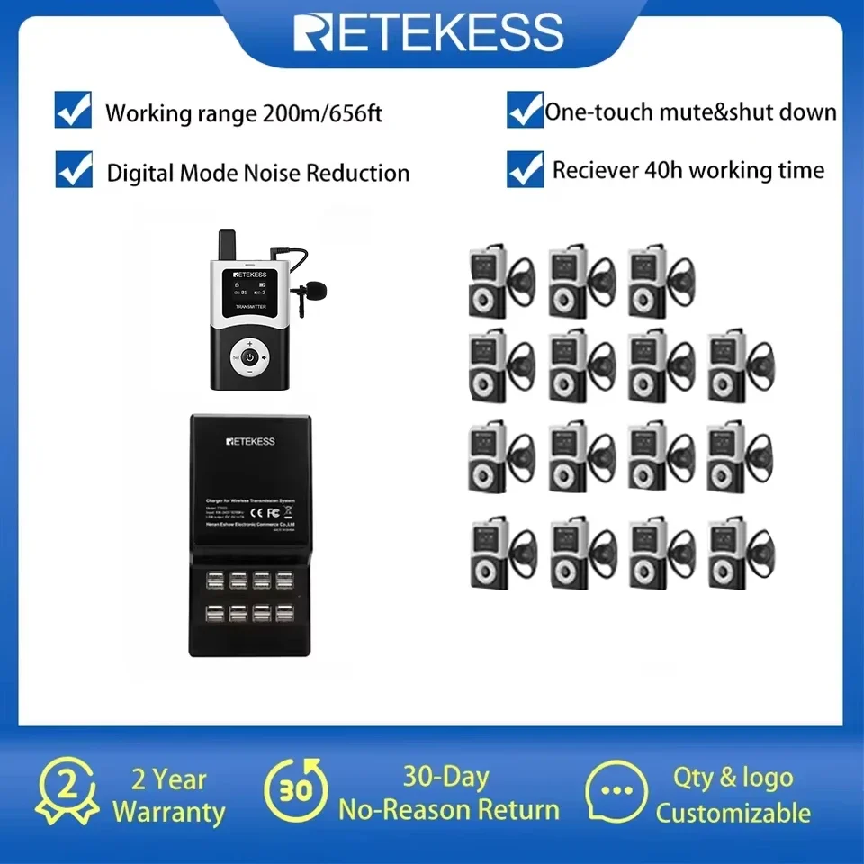 RETEKESS T130U UHF Tour Guide System Wireless Audio Guide Mic Radio Guide Transmitter Receivers for Tourism Conference Factory