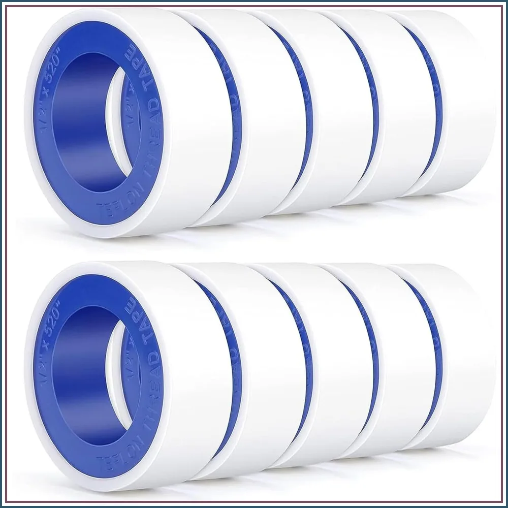 

Plumbers PTFE Pipe Sealant Tape, 5.5mil Thick, Waterproof, -212 to 500°F, 1/2" x 520" (10 Rolls)