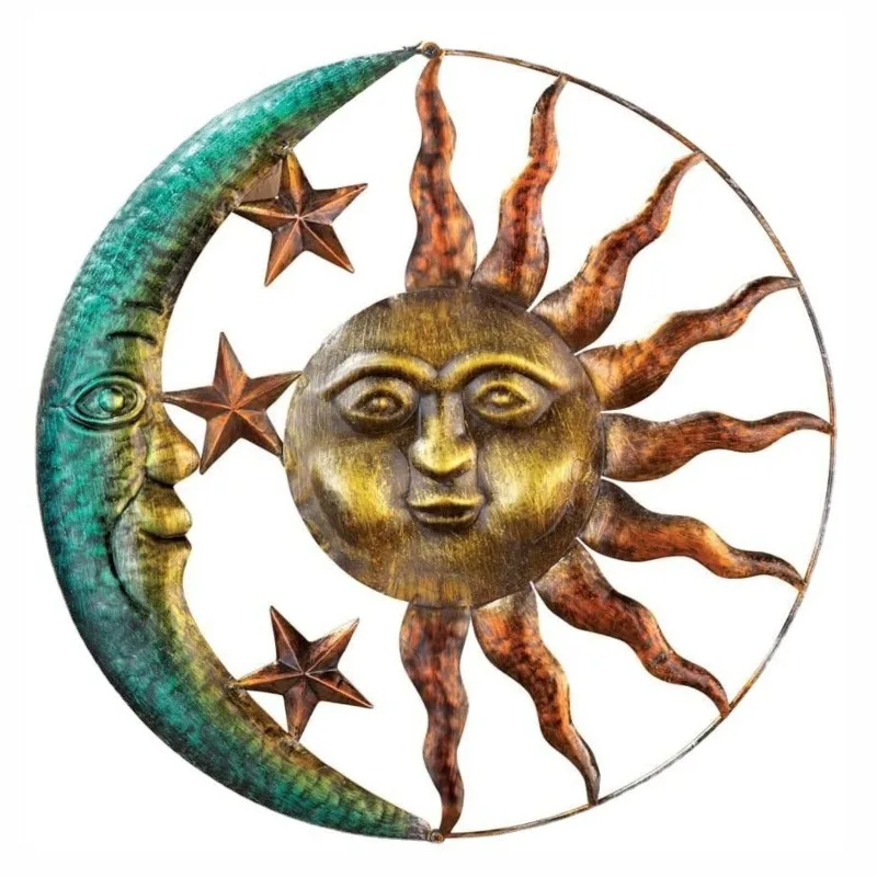 Creative Sun Moon Star Wall Hanging Sculpture Moon Star Jewelry Home Decoration Metal Wall Art Decoration Indoor and OutdoorWall
