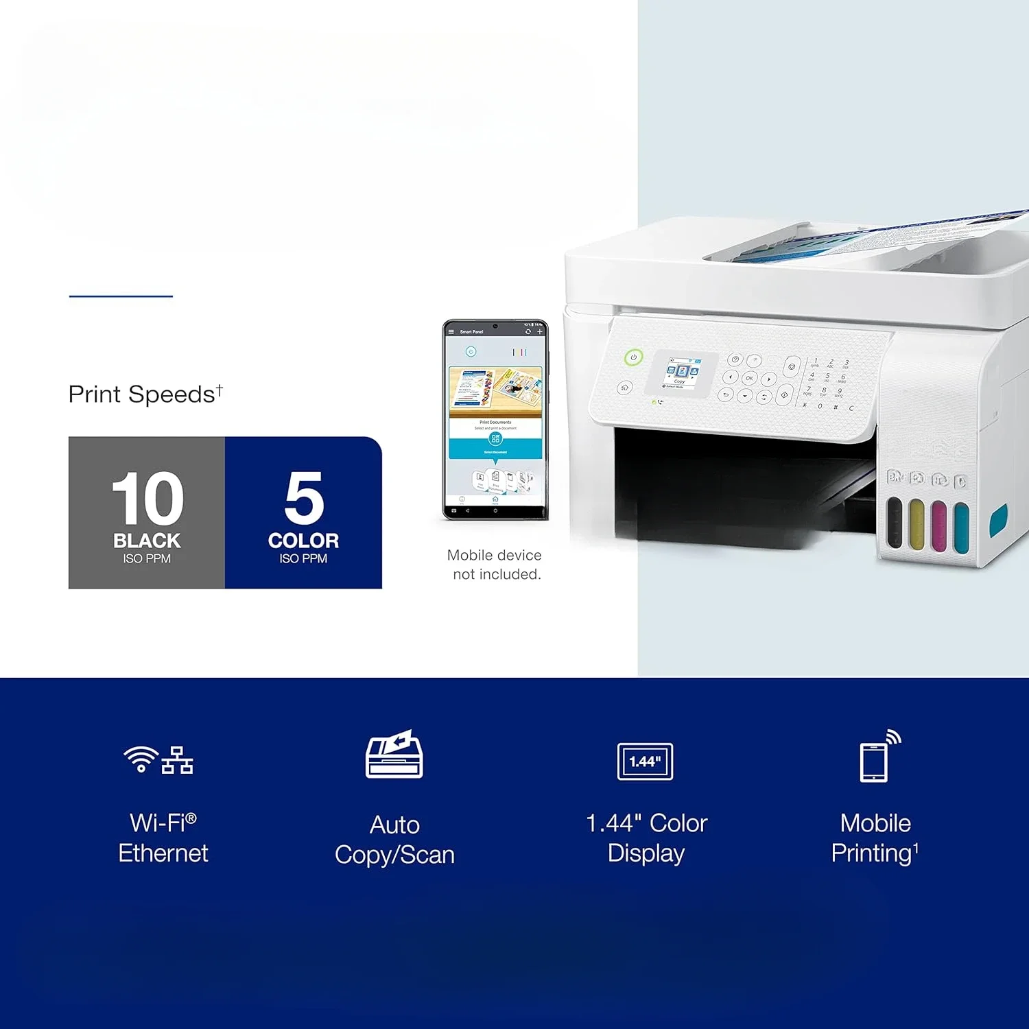 home.Wireless All-in-One Cartridge-Free Supertank Printer with Scanner, Copier, Fax, ADF and Ethernet