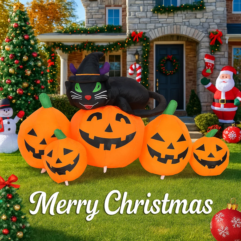 4,92 Fuß aufblasbares Halloween-Spielzeug, schwarze Katze, Kürbis mit LED-Leuchten, Hofschmuck, Rasen, Party-Dekoration, Heimbedarf, Ornamente