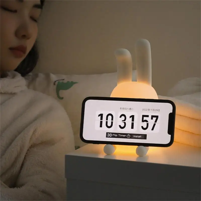 Mobile Phone Holder Led Night Light Timed Lighting Folding-eared Rabbit Sleep Light Foldable Nightlight Warm Light Silicone Lamp
