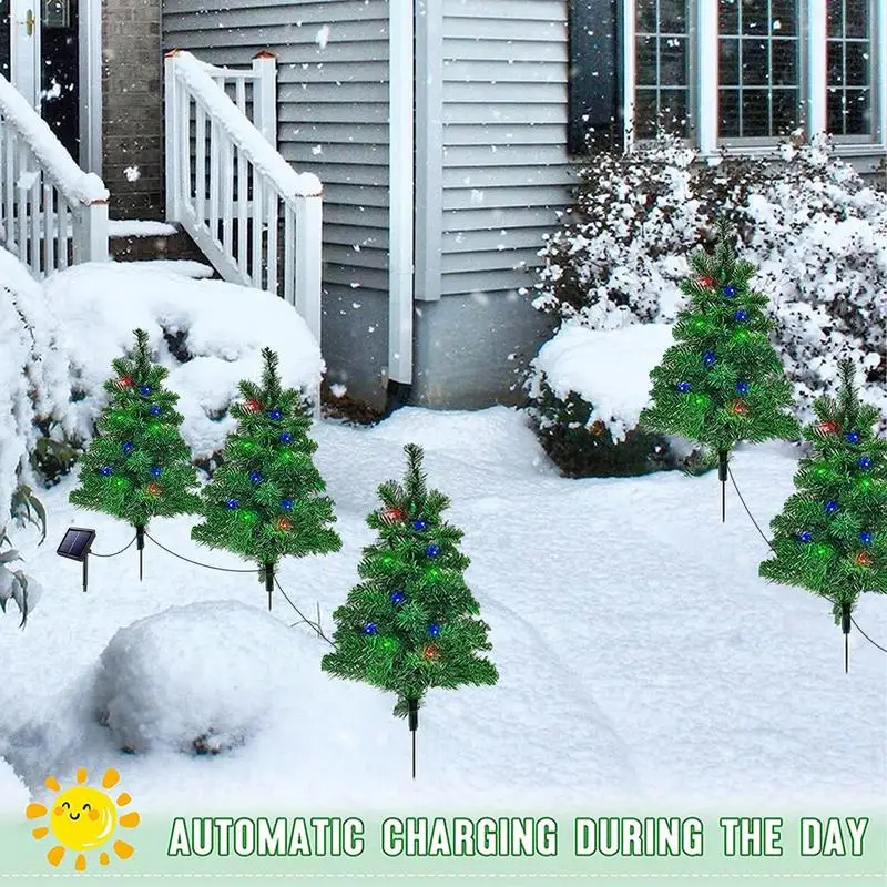 

Solar Outdoor Christmas Tree 4X Outdoor Christmas Tree Stake Light Christmas Decorations For Yard Lawn Pathway Garden Front