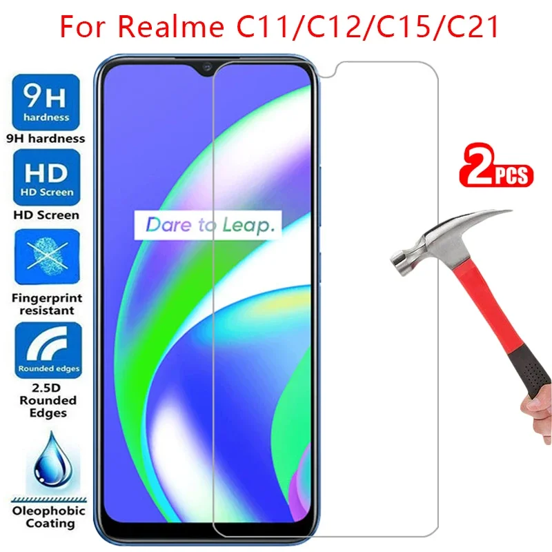 2 protectores de pantalla de vidrio templado para Realme C15 C11 C12 C21, funda para Realmi C 15 11 12 21