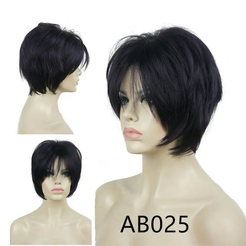 Short Straight Black Copper Red Full Synthetic Wig Women's Natural Daily Wigs