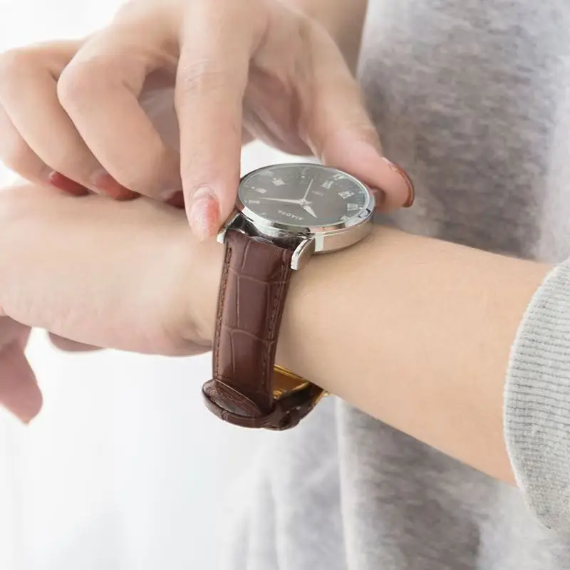 Leather strap, men's and women's genuine leather watch strap, universal butterfly buckle, needle buckle, watch chain accessories