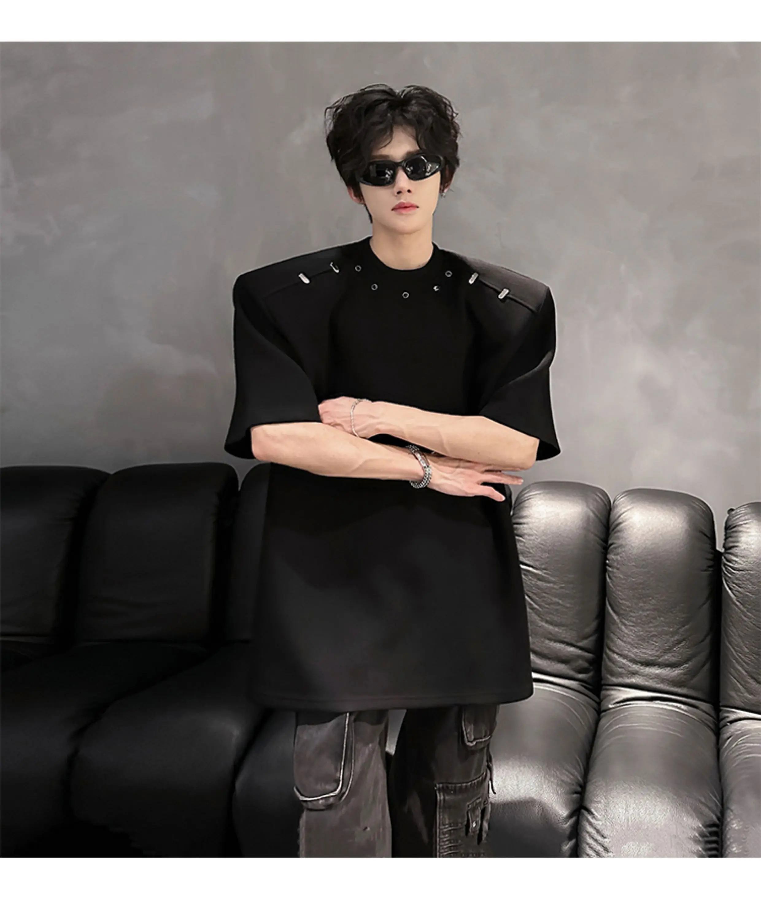 2025 Summer New Fashion Trend Round Neck Heavy Rivet Loose T-Shirt Casual Youth Popular Handsome Men's Short Sleeve