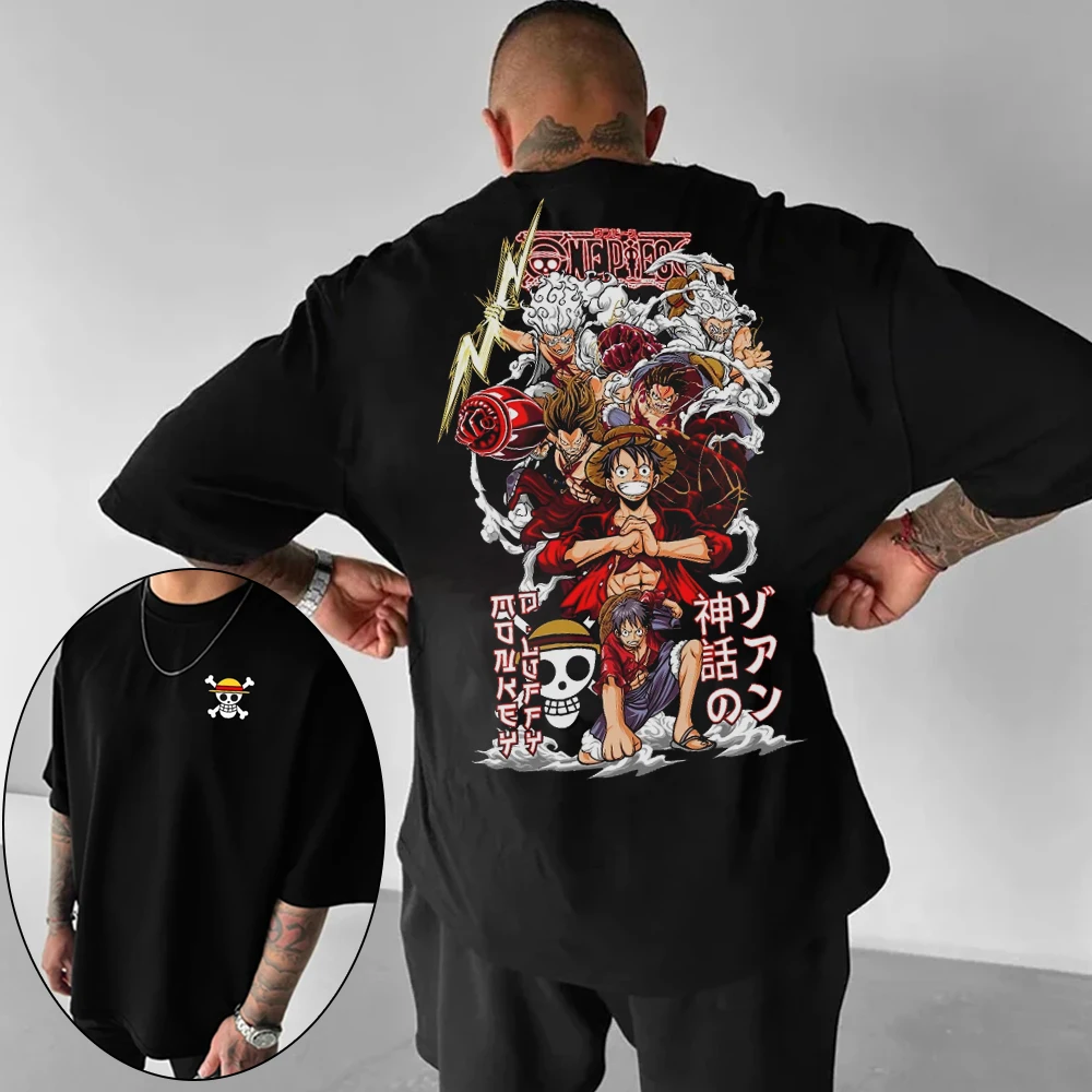 

One Piece Japanese Anime Men's T-Shirt Luffy Boy Children's Cotton Y2K Harajuku Trend Short Sleeve Kids T-shirt Clothing