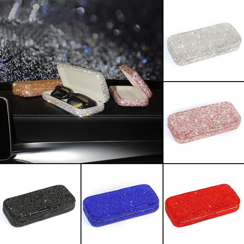 Luxury Rhinestone Sunglasses Case Diamond-Encrusted Car Glasses Storage Box Reading Glasses Protector Cover Anti-Fall Organize