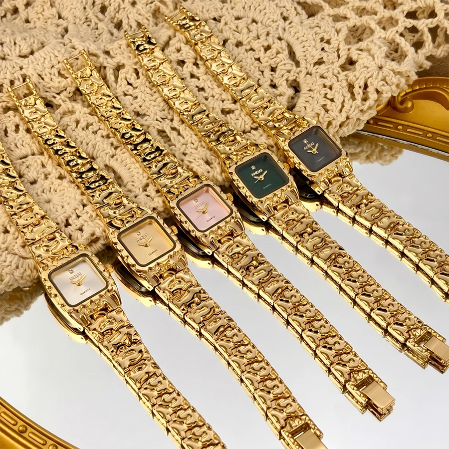 Gold Watch for Woman  Gilded Lava Series Vintage Square Dial Elegant Ladies Watch