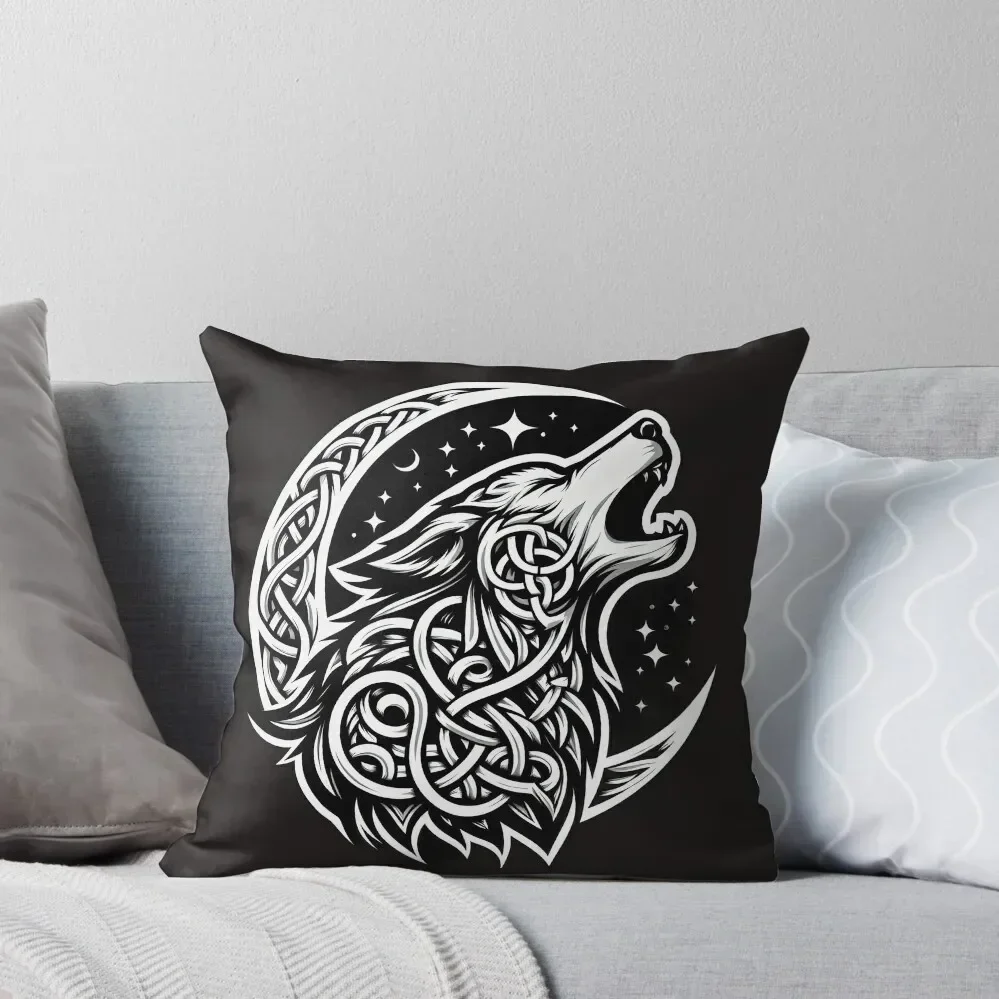 

Celtic Wolf Tribal wolf with Celtic symbols Throw Pillow Pillow Covers Decorative Pillow Decor