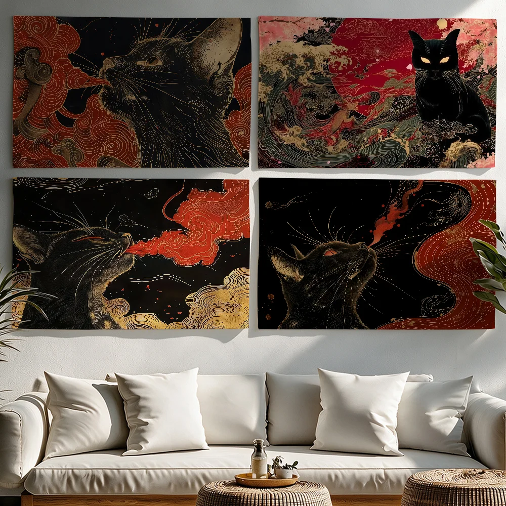 Art Japanese Cat Swallowing Clouds Wave flag Tapestries Outdoor Parties Bedrooms Living Rooms Dorm Rooms Wall Decor Banners Gift