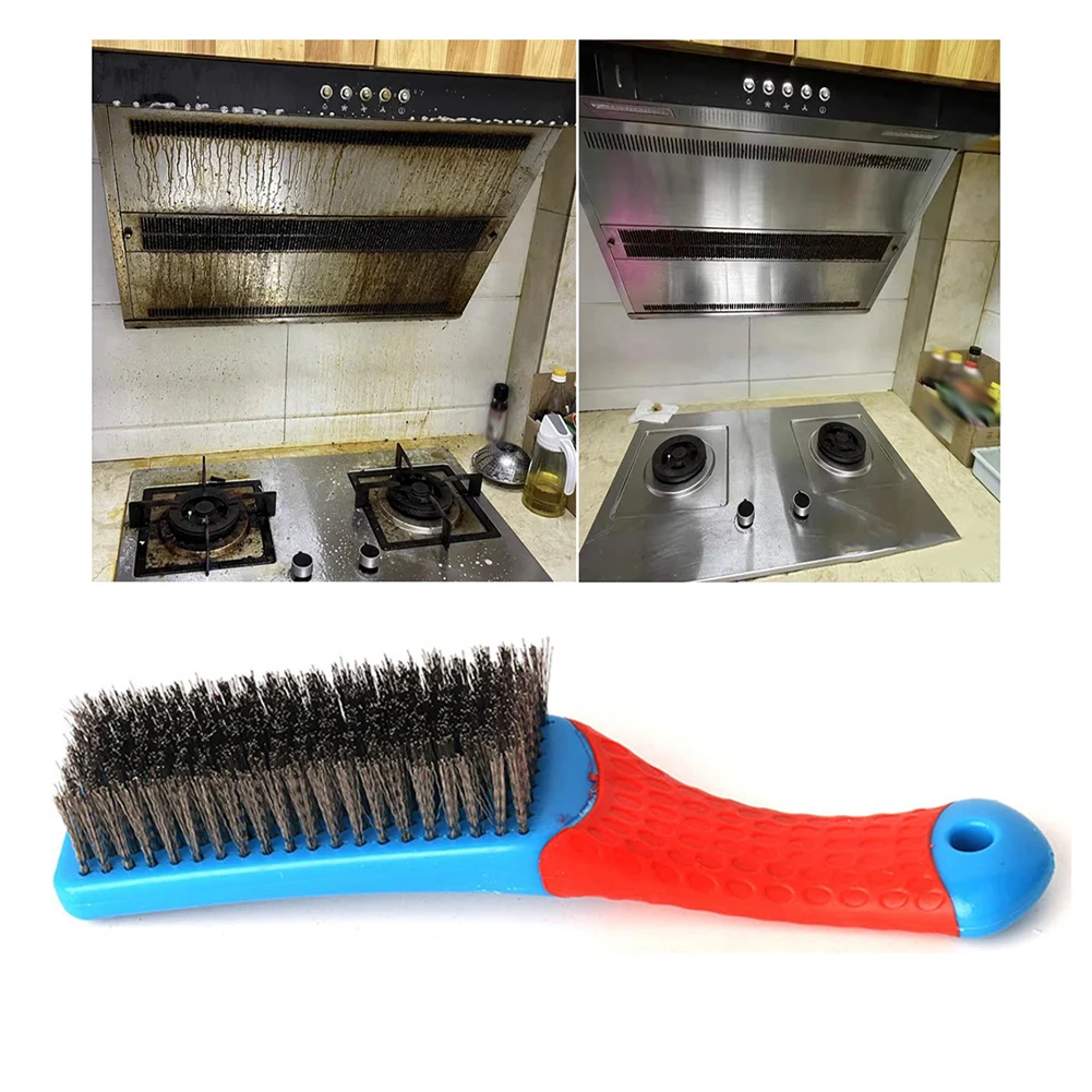 1 Pcs 160 Mm Multipurpose Steel Wire Brush Plastic Handle Rust Removal Kitchen Cleaning Industrial Cleaning Accessories