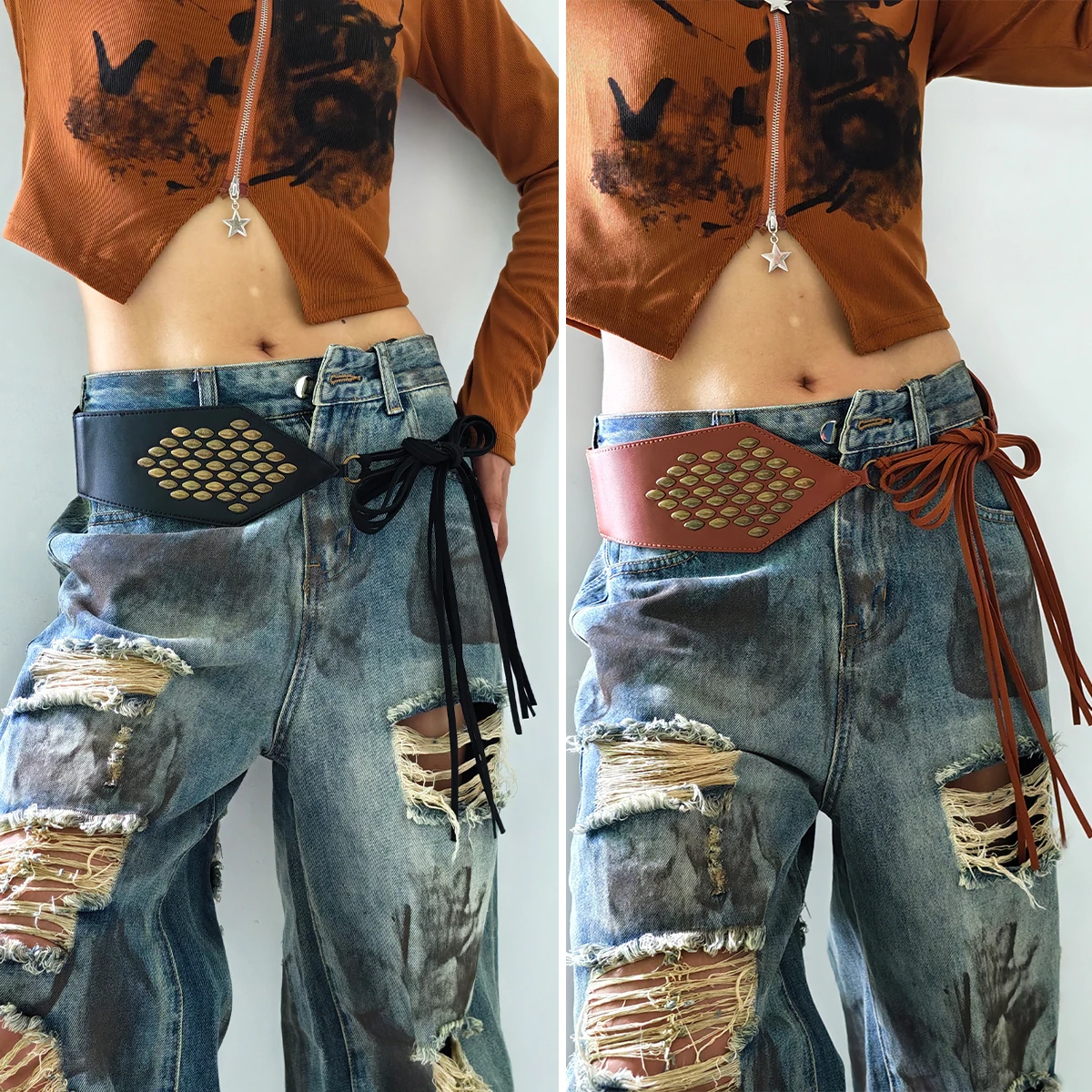 عقدة الخصر حبل موضة الجلود حبل حزام عريض للنساء حجم كبير راعية البقر الغربية كاوبوي الخصر سلسلة ل معطف على شكل ثوب الجينز