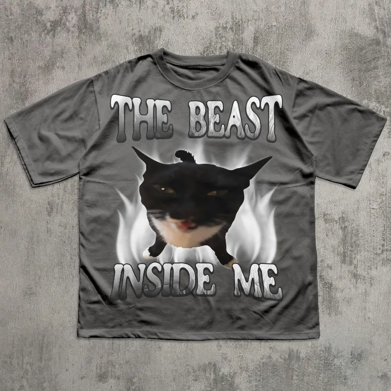 The Beast Inside Me Shirt, Funny Cat Meme T-Shirt, Vintage 90s Y2K Graphic Tee, Ironic Unhinged Shirts, Silly Meme Gift