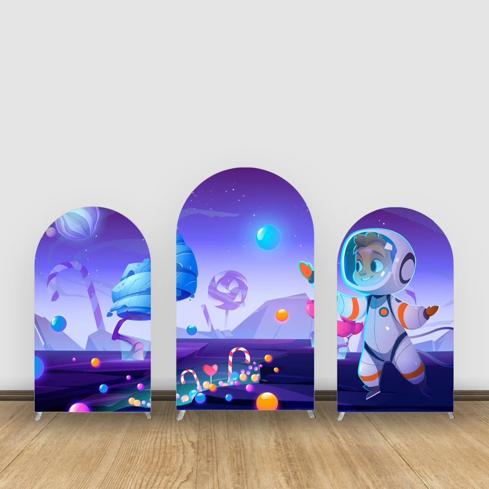 

Two Birthday Astronaut Theme Arch Backdrop Cover boys Birthday Party Decoration Suitable for Balloon Arch Stand Elastic Fabric