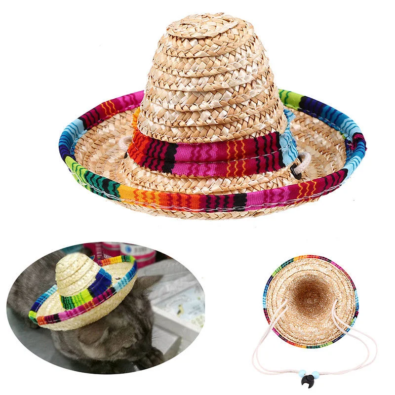 Chihuahua Cosplay Clothes Dog Sombrero Cap Hat Mexican Party Supplies Costume Poncho