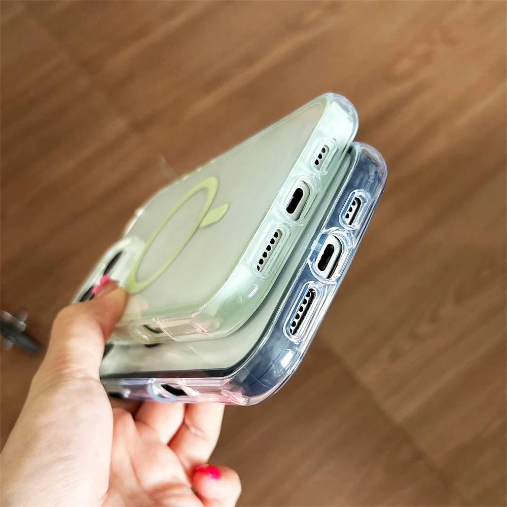 マグセーフ対応 キャンディーカラーフレーム 光沢クリアスマホケース iPhone 14 13 15 16 17 Pro Max 12 11 ワイヤレス充電対応カバー