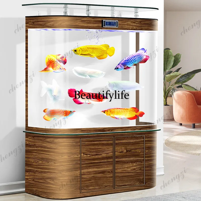 E182  Self-Cleaning Large Aquarium - Low-Maintenance Landscape Tank W/ Bottom Filter Large Floor-Standing Aquarium Furniture