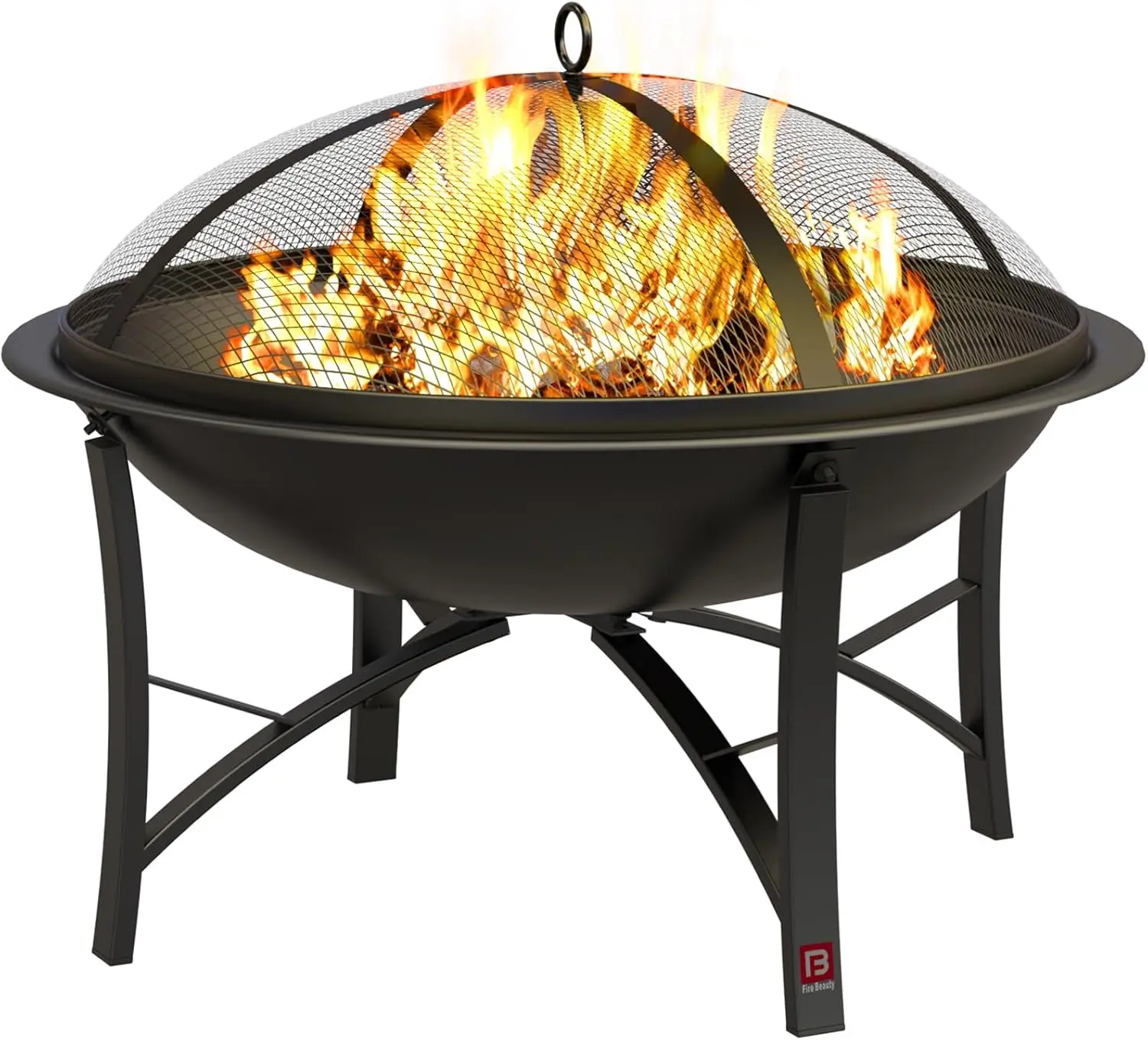 

Outdoor Fire Pit with Spark Screen, Log Grate & Poker for Camping, Beach, Backyard BBQ