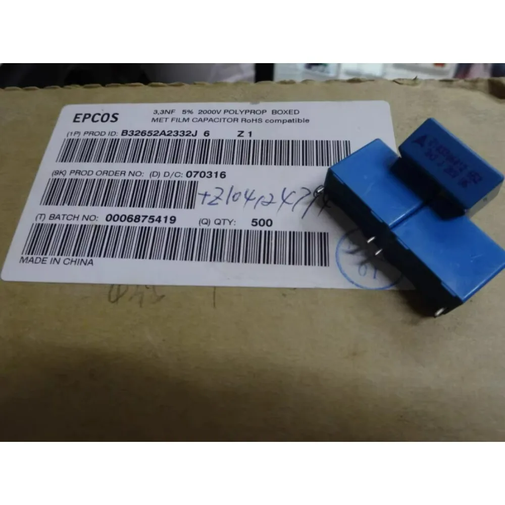 

10PCS EPCOS 0.0033uf/2000v 3.3nf 3300pf 3n3 332 Brand New 15mm Film Capacitor B32652A2332J