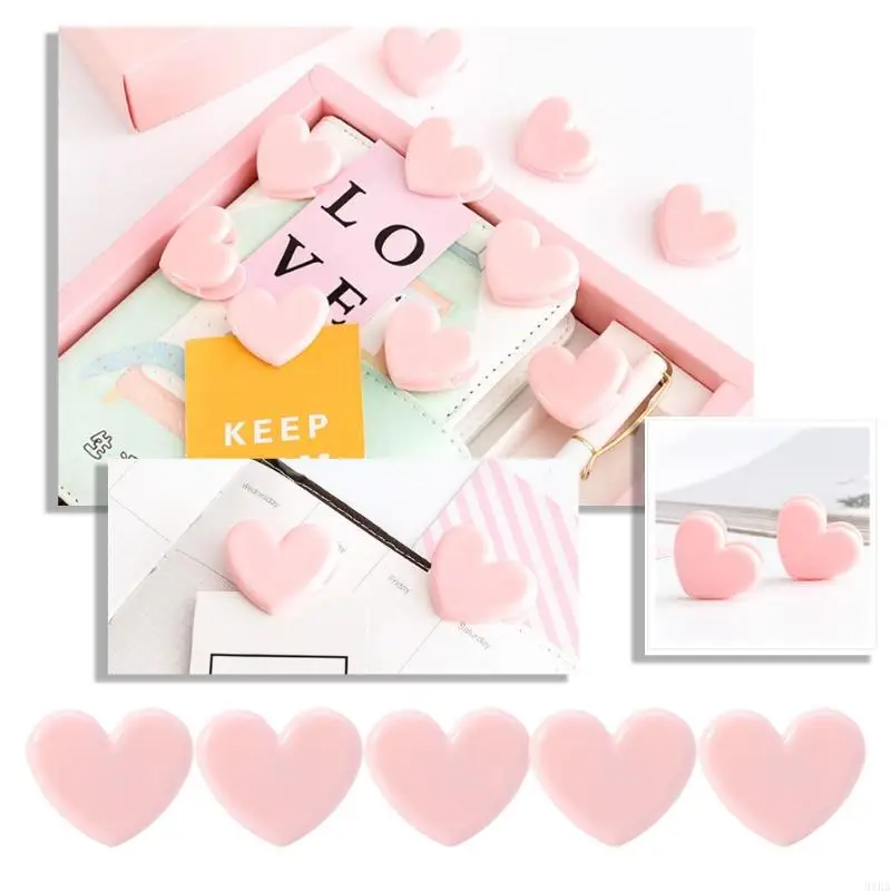 

31KA 5Pcs Heart Pink File Binder Clip Notes Letter Paper School Office Supplies