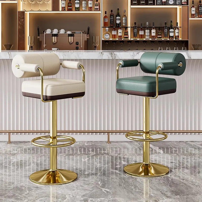 Nordic Luxury Leather Bar Chair Banks Hall Swivel Chair High Kitchen Stool Bar Chair With Backrest Home Furniture