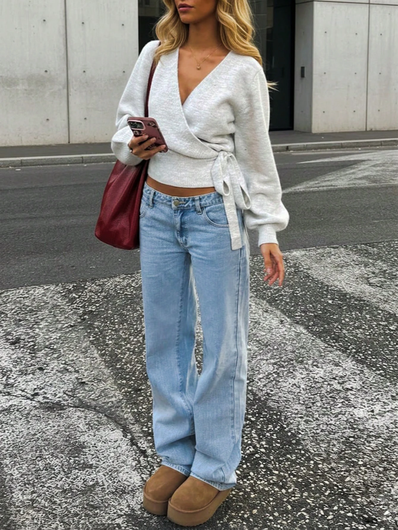 

Tie Knit Sweater, White, Women's Essential For Home, Commute, Date, Travel, Suitable For Various Occasions, Light Gray