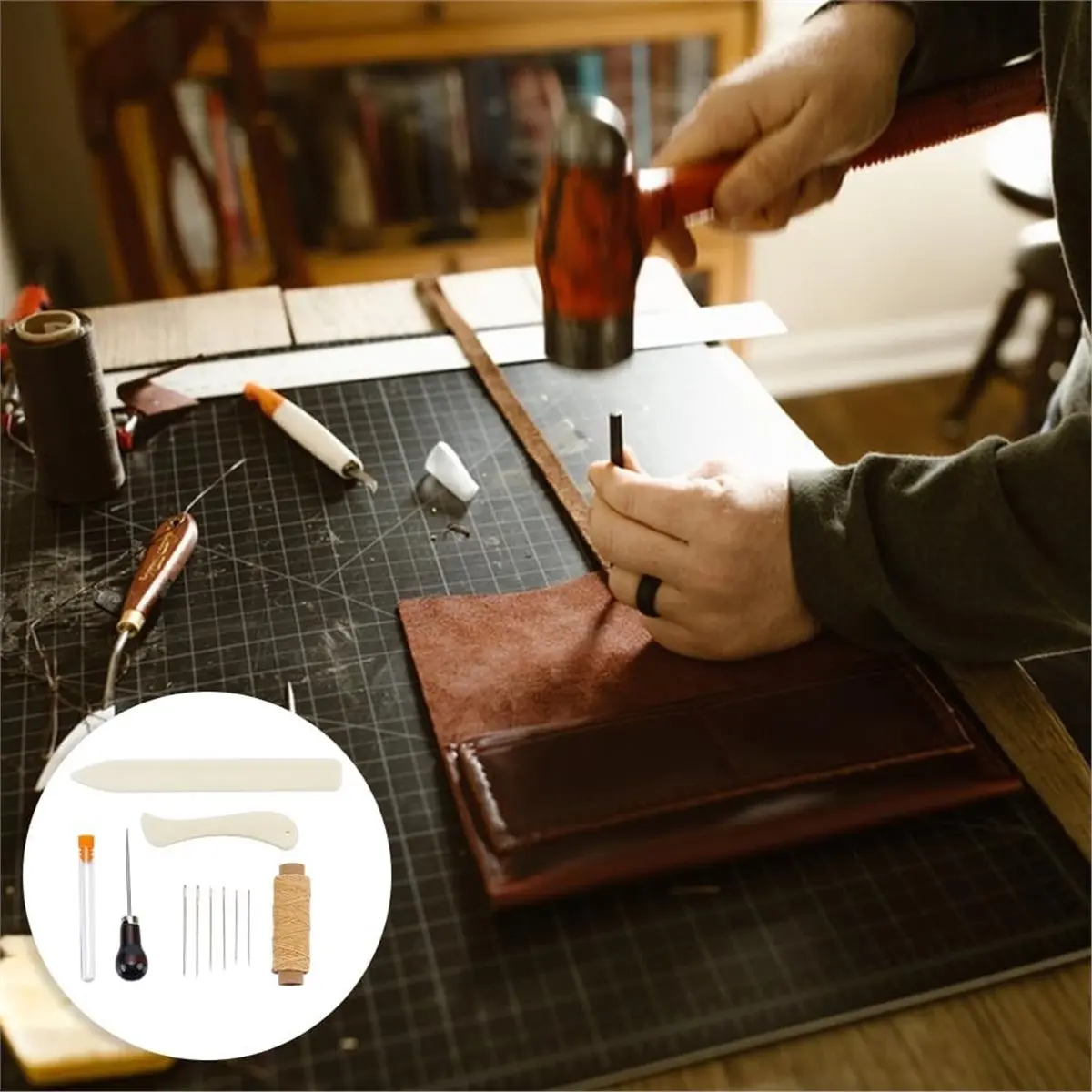 11Pcs Book Binding Kits Waxed Cotton Thread Plastic Bone Folder Paper Creaser Sewing for DIY Bookbinding Craft Sewing