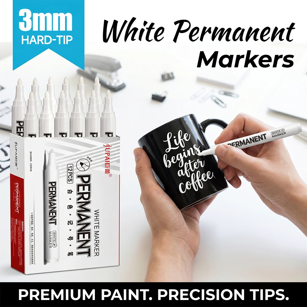 2/3/5/8/10/12 Pcs White Permanent Paint Markers Waterproof Fade-Resistant Quick Dry Tire Ceramic Fabric Art Industrial Marking