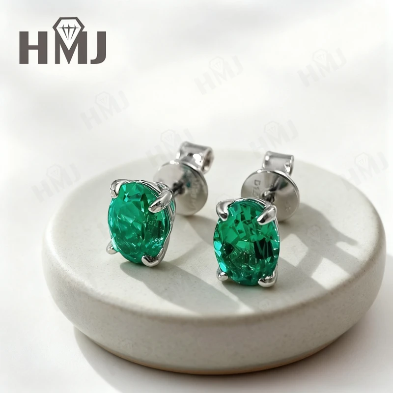 Ear Stud Earrings Lab Grown Gemstones Moissanite Oval Shape 925 Silver Trendy Charms Hypoallergenic Christmas Thanksgiving Gifts