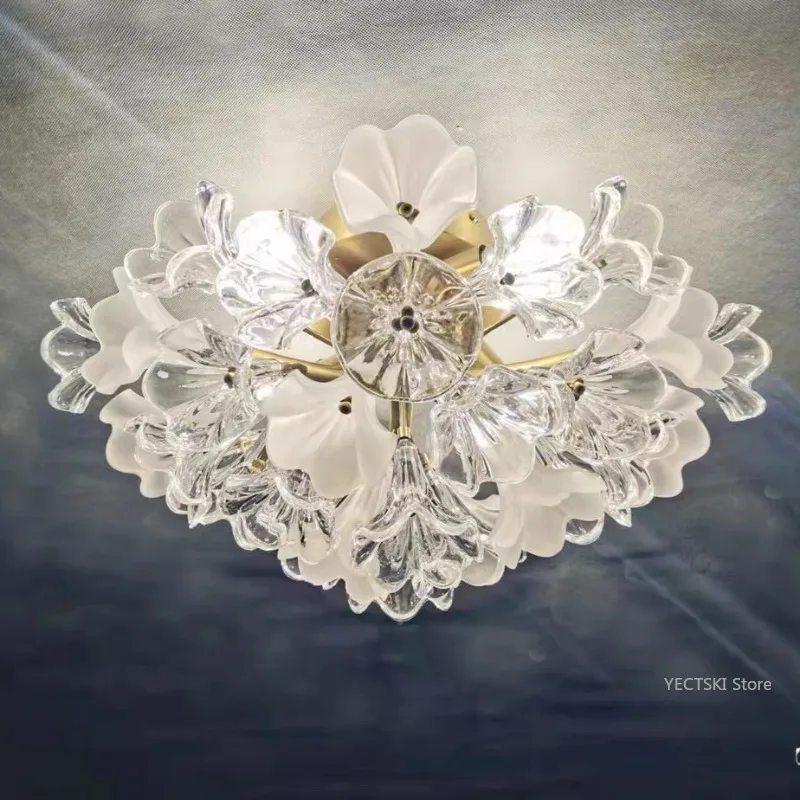 Light luxury jasmine flower crystal glass ceiling light, living room, dining room, bedroom, foyer, aisle, low floor light