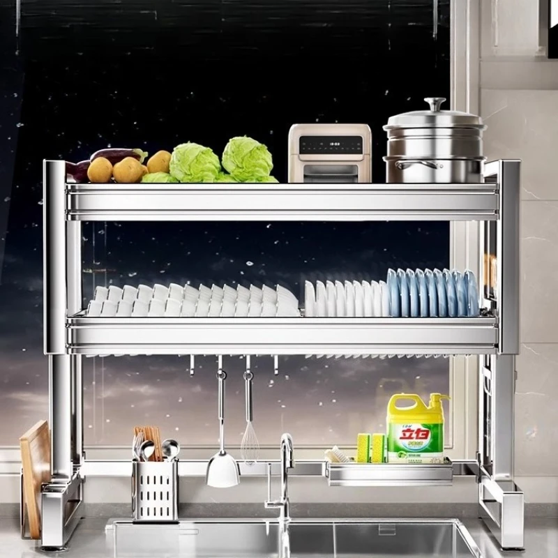 

‌304 Stainless Steel Sink Organizer,Extra-Large Dish Drainer Rack,Reinforced Countertop Shelf,Non-Slip Utensil Holder‌