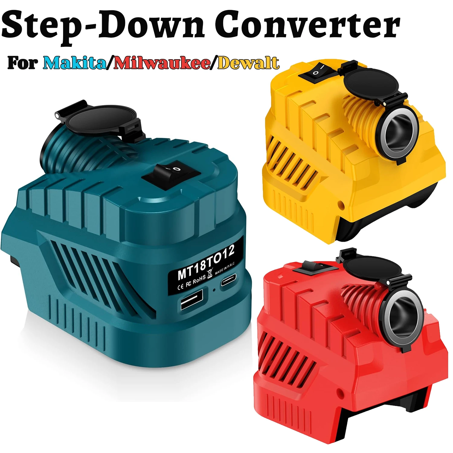 18V To 12V Step Down Buck Converter Fit For Makita/Milwaukee/Dewalt Battery 20A 240W Cigarette Lighter USB Type C Output