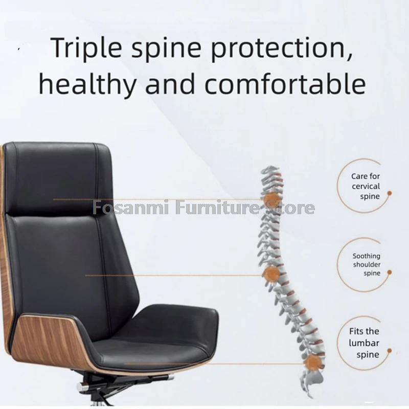 เก้าอี้ล้อเลื่อนสํานักงานหนัง Boss ผู้จัดการพร้อมโครงไม้ปรับความสูงได้ตามหลักสรีรศาสตร์เก้าอี้คอมพิวเตอร์แสนสบายเก้าอี้โต๊ะบ้านหรูหรา