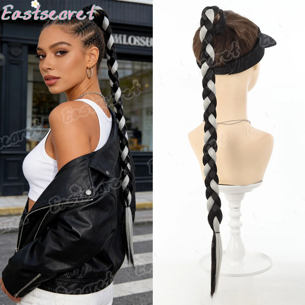 

EAST 28-дюймовые черные, серебристо-белые двухцветные наращивания хвоста | Плетеные волосы своими руками с эластичными резинками для волос Парик из синтетических волос