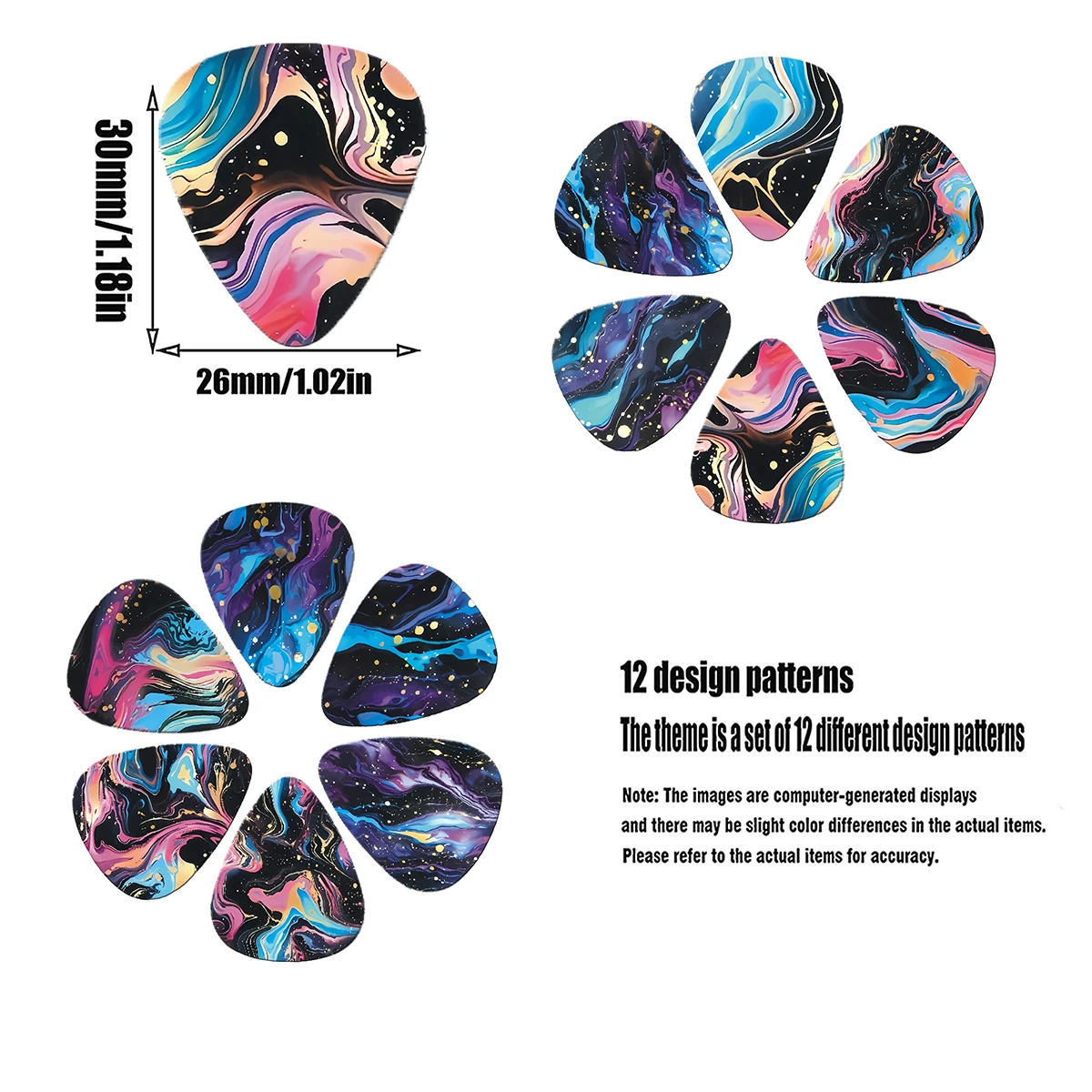 New Design Guitar Pick Set 12-Piece Unique Pattern Double-Sided Printing Acoustic Guitar Picks Musical Instrument Accessories